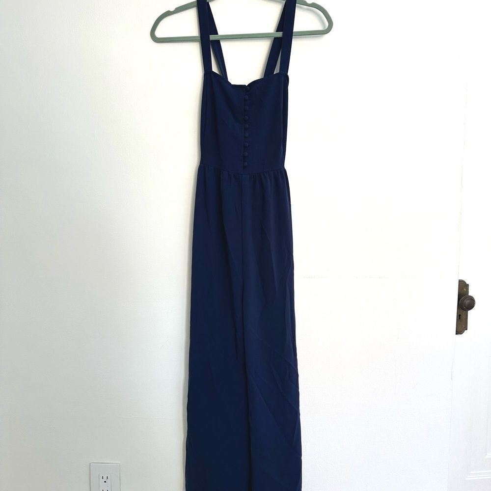 Madewell Smocked Button-Front Cropped‎ Jumpsuit in Nightfall size 0